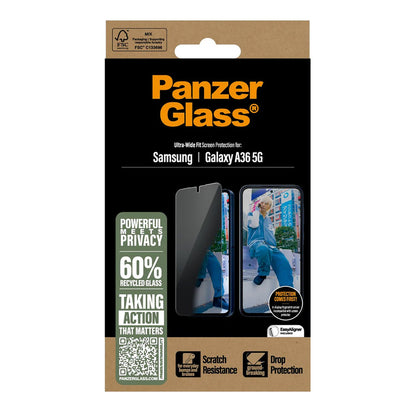 Privacy Screen Protector PanzerGlass Ultra-Wide Fit for Samsung Galaxy A36 A366, Tempered Glass, Full Glue