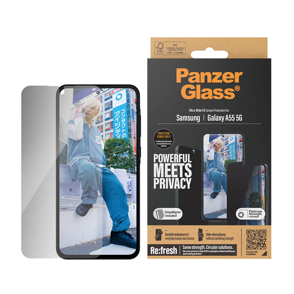 PanzerGlass Ultra-Wide Fit Privacy Screen Protector for Samsung Galaxy A55 5G A556, Tempered Glass, Full Glue