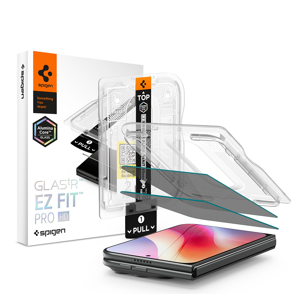 Spigen GlastR EZ FIT Pro HD Exterior Privacy Screen Protector Film for Apple iPhone Duo, Tempered Glass, Full Glue, Set of 2 pieces AGL12015