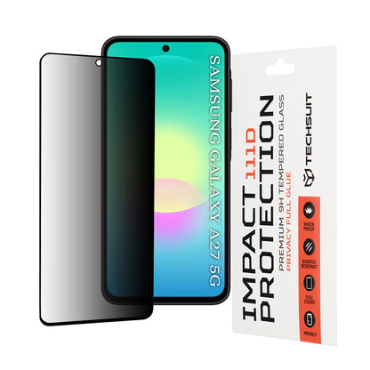Privacy Screen Protector Techsuit for Samsung Galaxy A27 5G, Tempered Glass, Full Glue, 111D