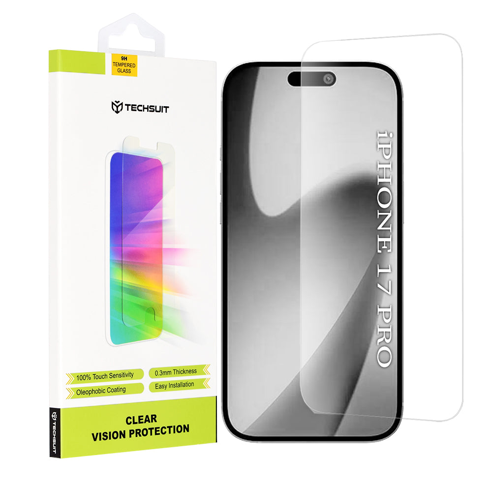 Techsuit Clear Vision Screen Protector for Apple iPhone 17 Pro, Tempered Glass, Full Glue