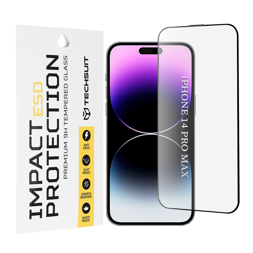 Techsuit Screen Protector Film for Apple iPhone 14 Pro Max, Tempered Glass, Full Glue, Black