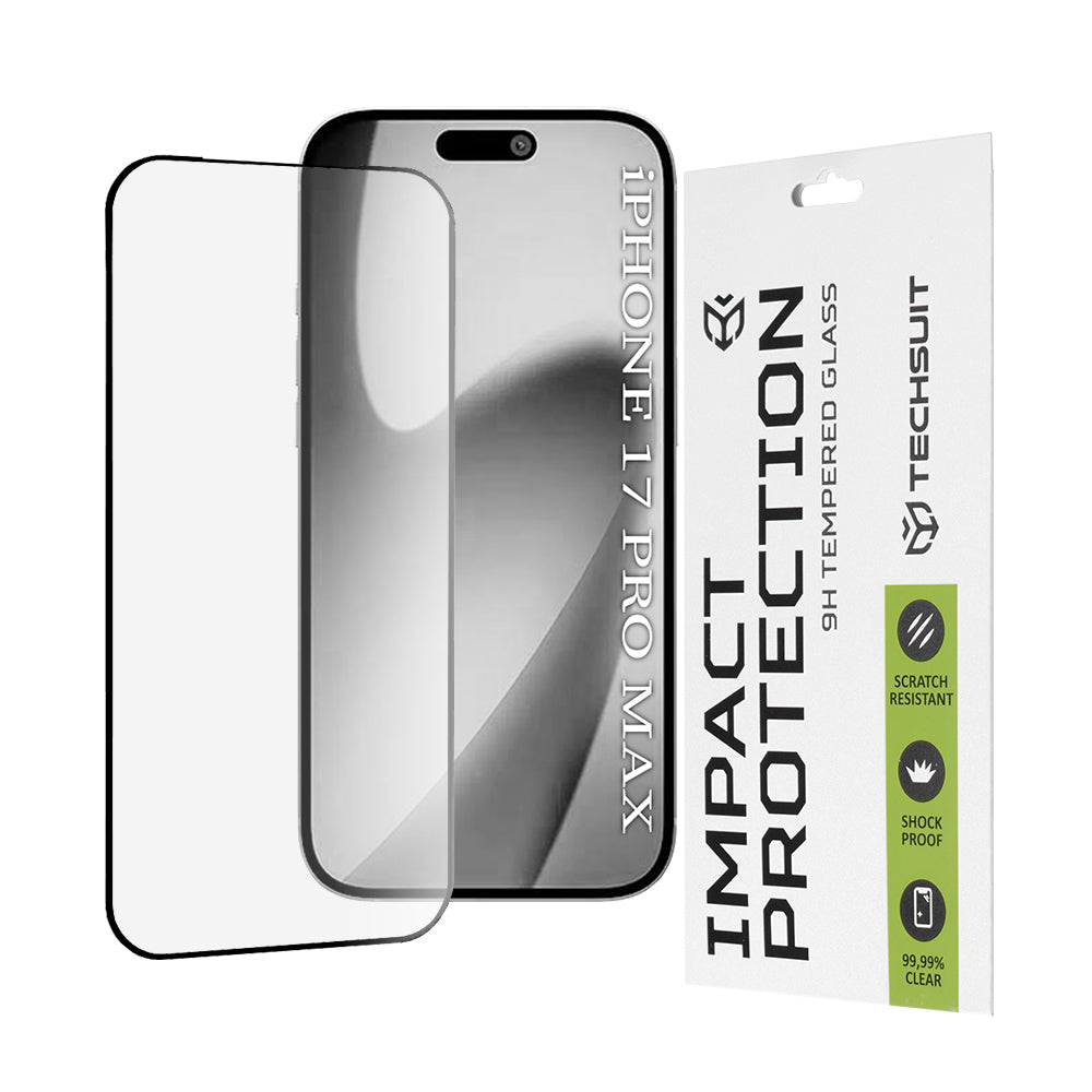 Techsuit Screen Protector for Apple iPhone 17 Pro Max, Tempered Glass, Full Glue, 111D, Black