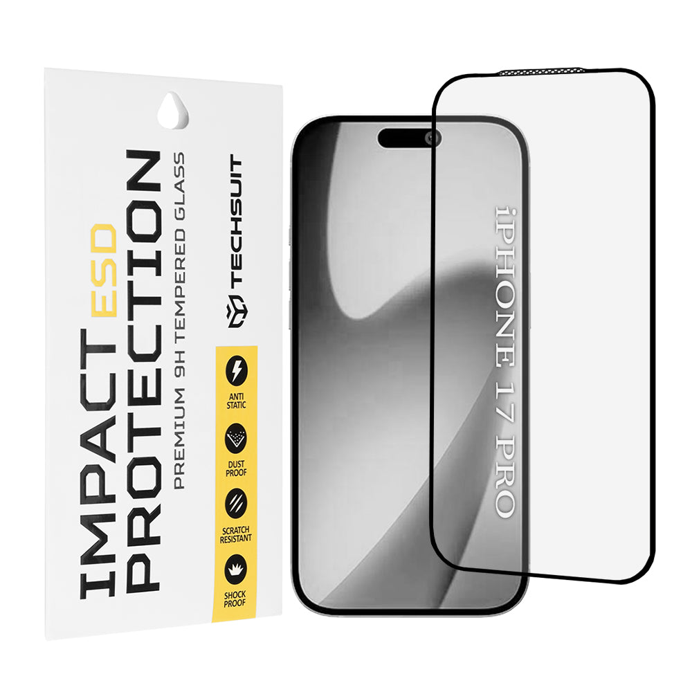 Techsuit Screen Protector for Apple iPhone 17 Pro, Tempered Glass, Full Glue, Black