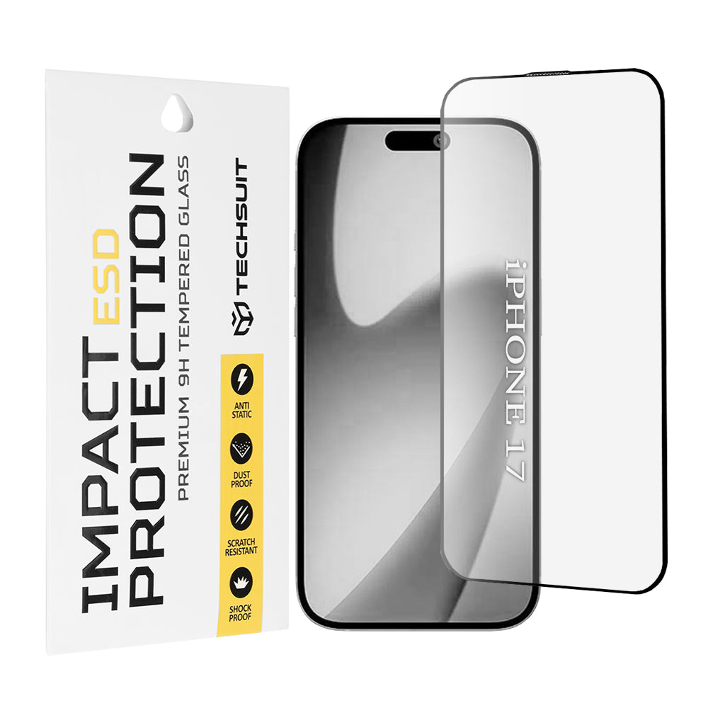 Techsuit Screen Protector for Apple iPhone 17, Tempered Glass, Full Glue, Black
