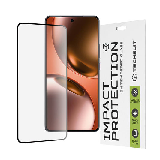 Techsuit Screen Protector Film for Realme GT 7, Tempered Glass, Full Glue, 111D, Black