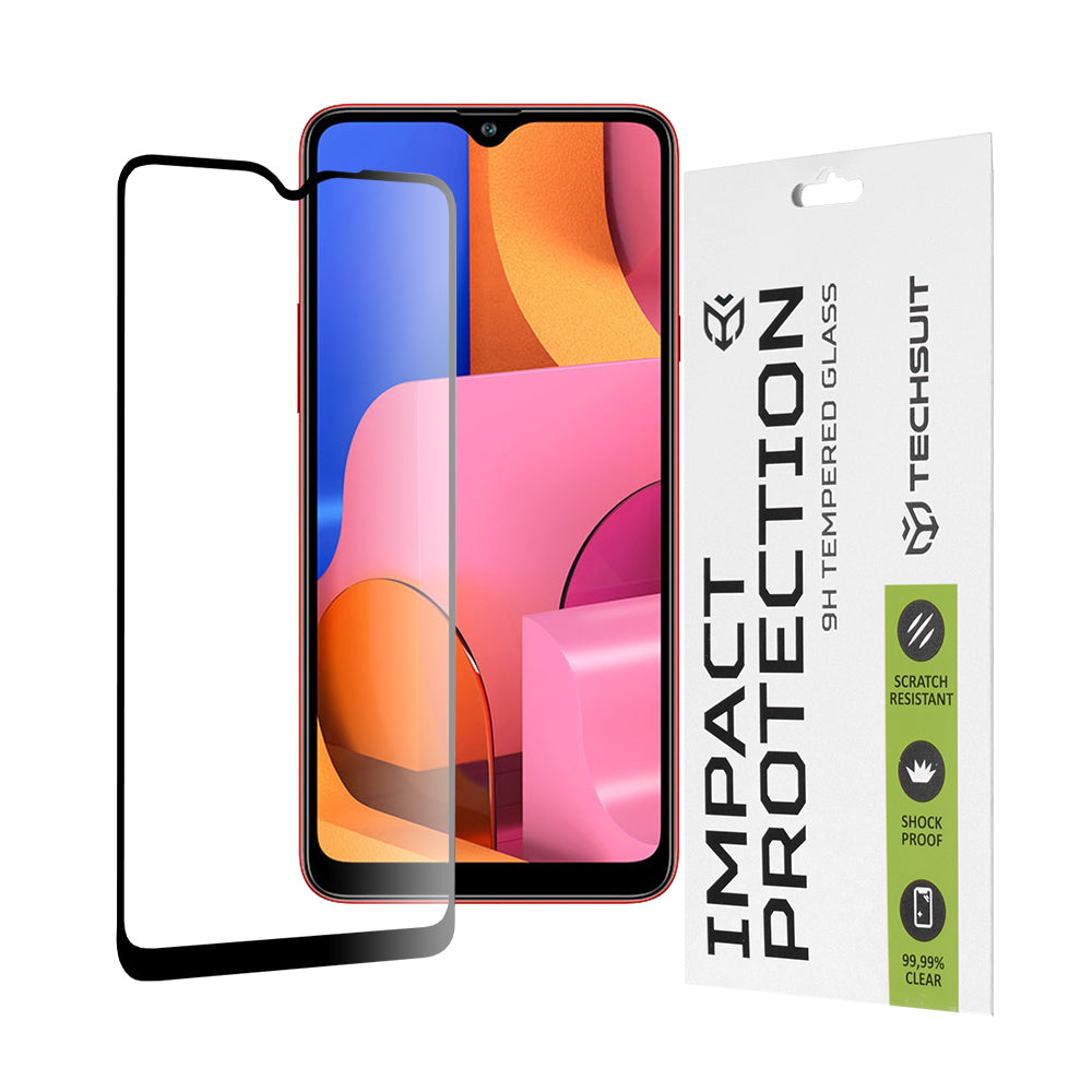 Techsuit Screen Protector Film for Samsung Galaxy A20s A207, Tempered Glass, Full Glue, 111D, Black