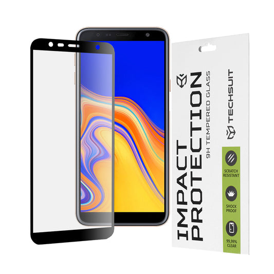 Techsuit Screen Protector Film for Samsung Galaxy J6+ J610 / J4 Plus (2018) J415, Tempered Glass, Full Glue, 111D, Black