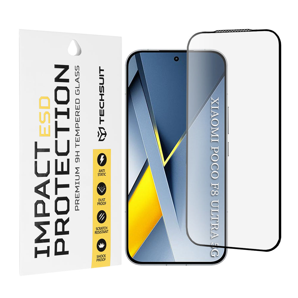 Techsuit Screen Protector for Xiaomi Poco F8 Ultra, Tempered Glass, Full Glue, Black