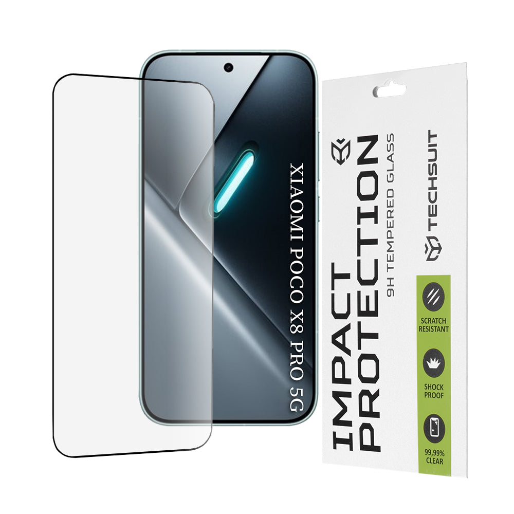 Techsuit Screen Protector for Xiaomi Poco X8 Pro, Tempered Glass, Full Glue, 111D, Black