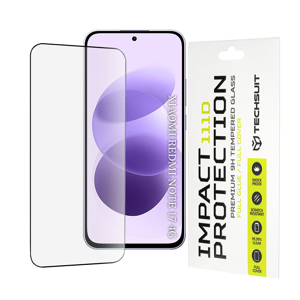 Techsuit Screen Protector for Xiaomi Redmi Note 17 4G / Note 17 5G, Tempered Glass, Full Glue, 111D, Black