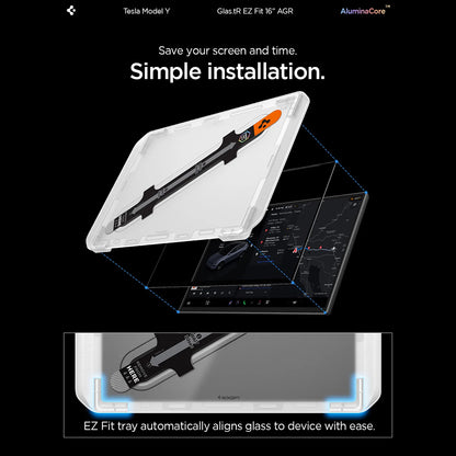 Spigen GlastR EZ FIT Anti-Glare Screen Protector for Tesla Y 2026 Premium / Performance Navigation, Tempered Glass AGL10819