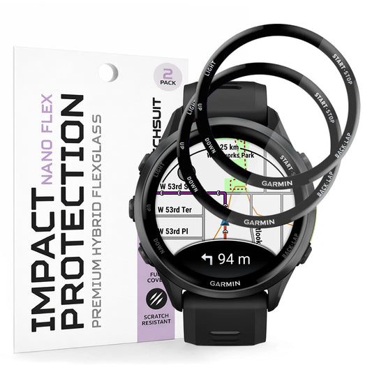 Techsuit Nano Flex Protection Film for Garmin Forerunner 570 47mm / 970, Set of 2 pieces, Plastic, Black