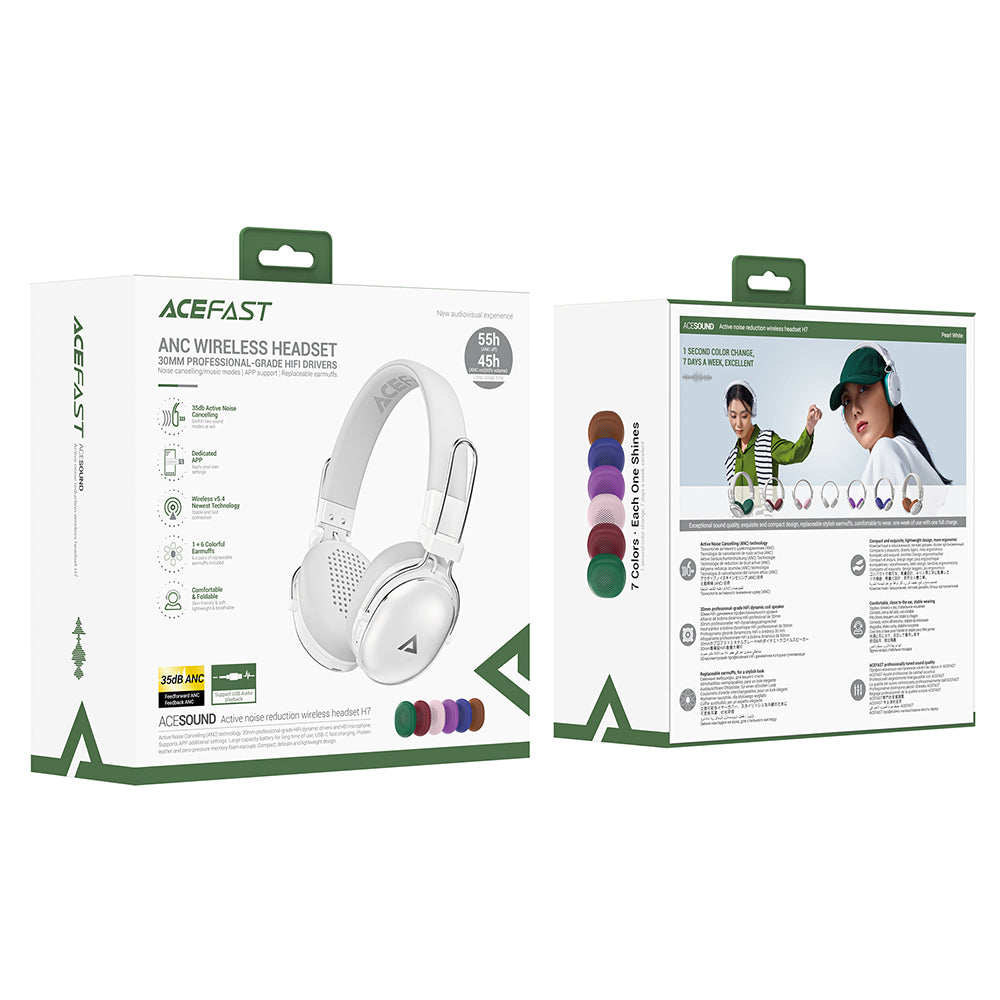 Handsfree Bluetooth Acefast H7, A2DP, ANC, White