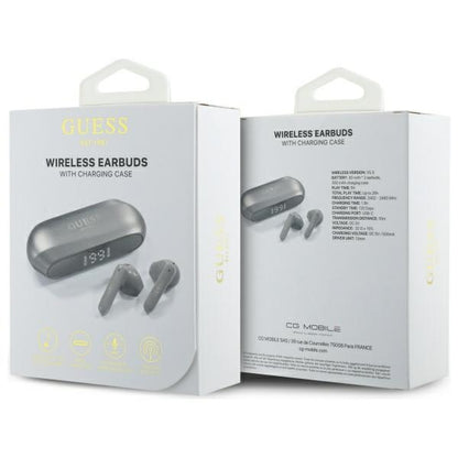 Handsfree Bluetooth Guess Elongated Metallic Printed Logo, TWS, Grey