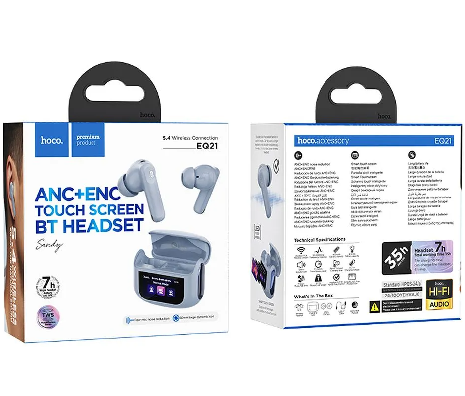 HOCO EQ21 Bluetooth Handsfree, TWS, ANC, Blue