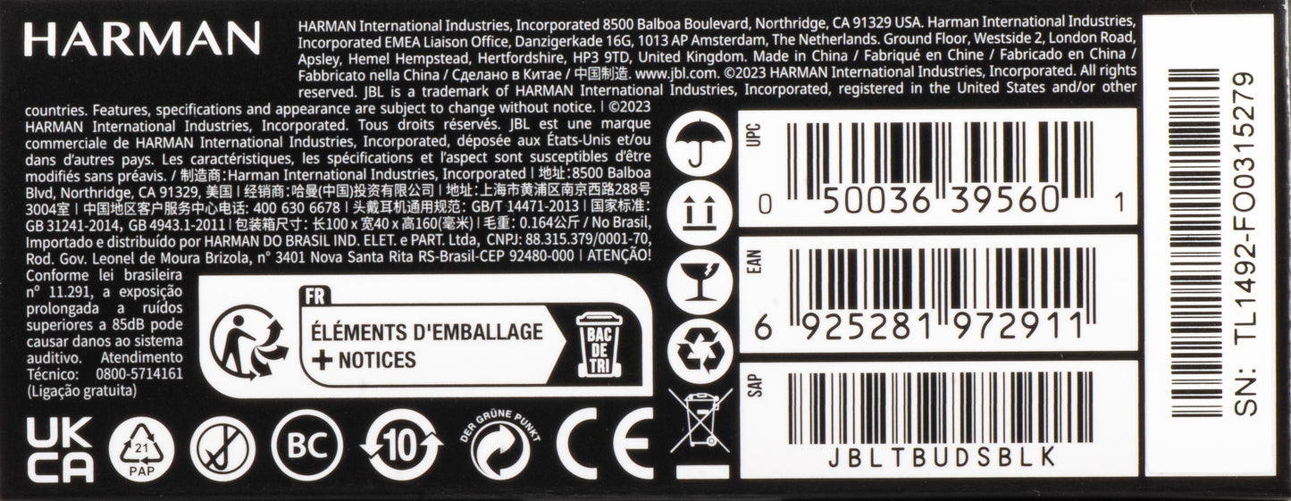 JBL Tune Buds Bluetooth Handsfree, TWS, ANC, Multipoint, Black JBLTBUDSBLK