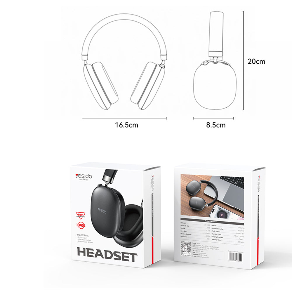 Handsfree Bluetooth Yesido EP05, A2DP, ANC, Black