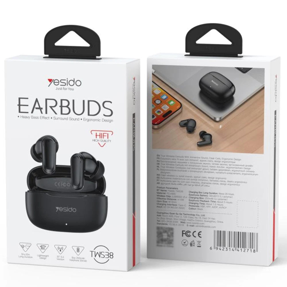 Handsfree Bluetooth Yesido TWS38, TWS, Black
