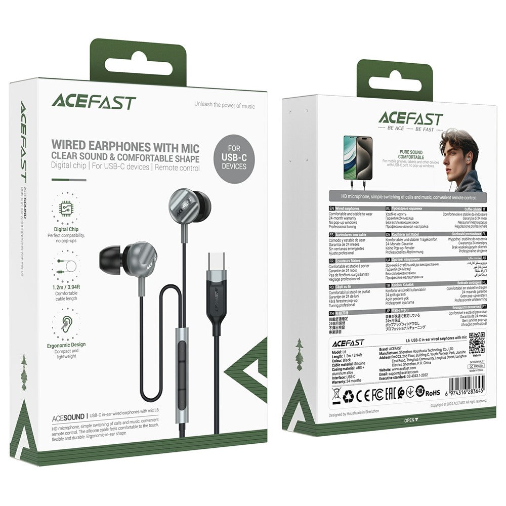 Handsfree USB-C Acefast L6, 1.2m, Black