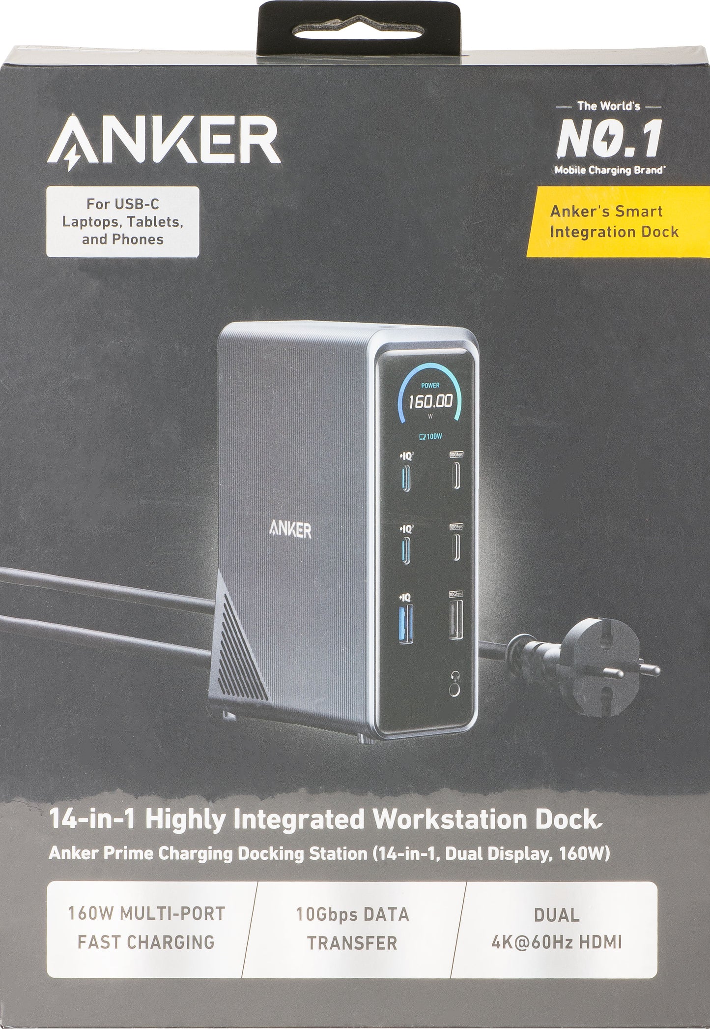 Anker Prime 737 Multifunctional Hub, 2 x USB-A 3.0 - 3 x USB-A - 5 x USB-C - 2 x HDMI - 1 x 3.5mm Jack - 1 x RJ45, Black A83B63A1