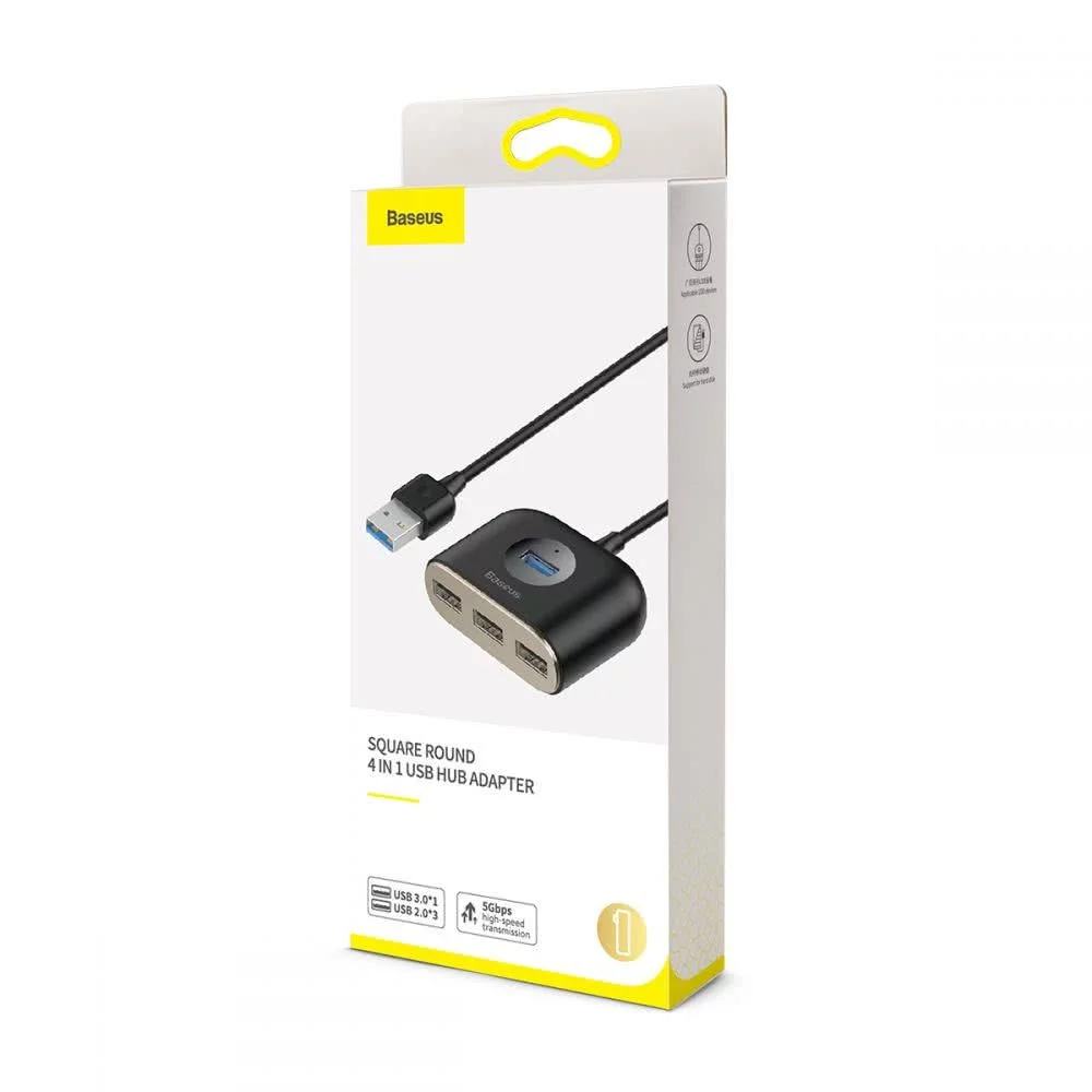 Baseus Square USB Hub, 1 x USB-A 3.0 - 3 x USB-A, Black CAHUB-AY01