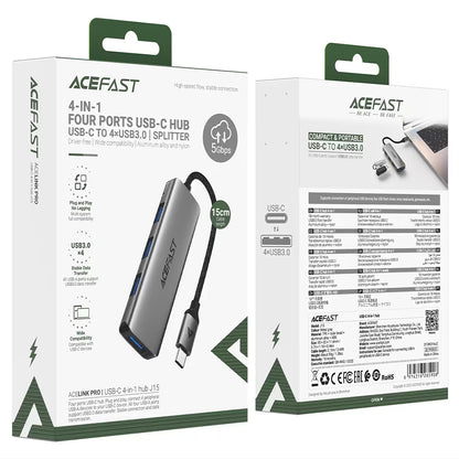 Acefast J15 USB-C Hub, 4-in-1, Gray