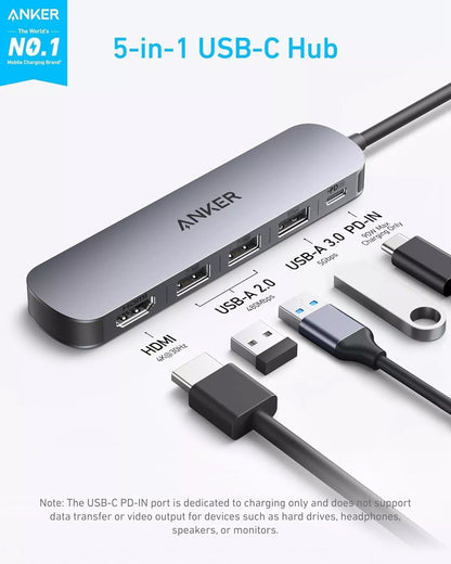 Anker USB-C Hub, 2 x USB-A - 1 x USB-A 3.0 - 1 x USB-C - 1 x HDMI, Gray A8357HA0