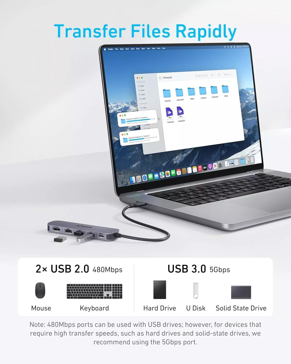 Anker USB-C Hub, 2 x USB-A - 1 x USB-A 3.0 - 1 x USB-C - 1 x HDMI, Gray A8357HA0