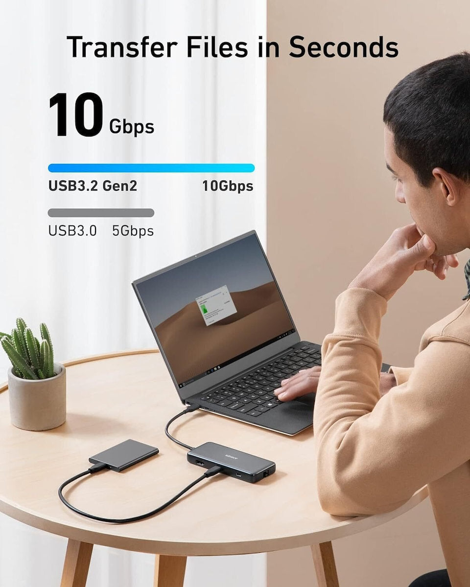 Anker 555 USB-C Hub, 2 x USB-A 3.2 - 2 x USB-C - 1 x HDMI - 1 x RJ45 - 1 x SD - 1 x microSD, Gray A83830A2