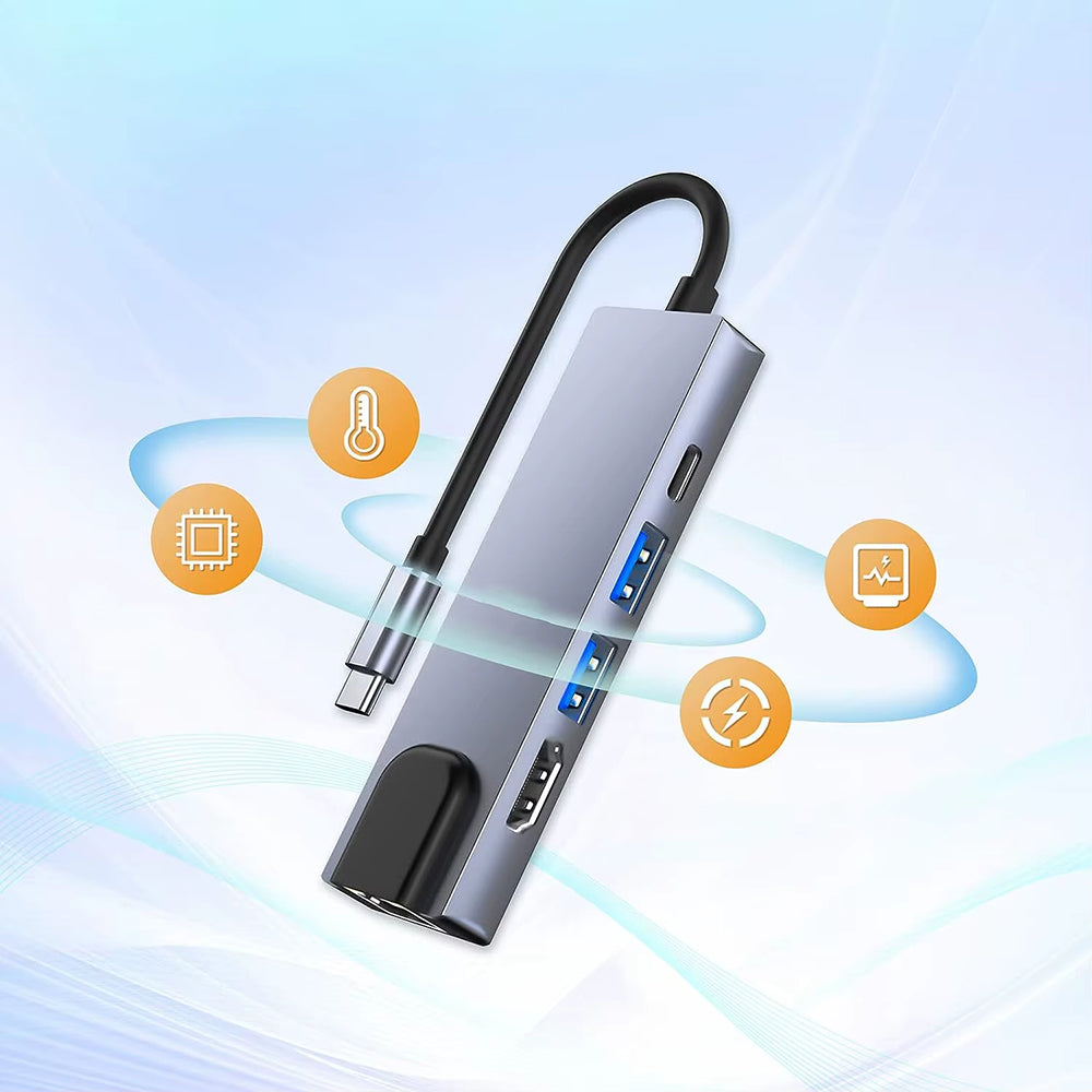 USB-C Techsuit H1 NetBridge Hub, 5in1, Gray