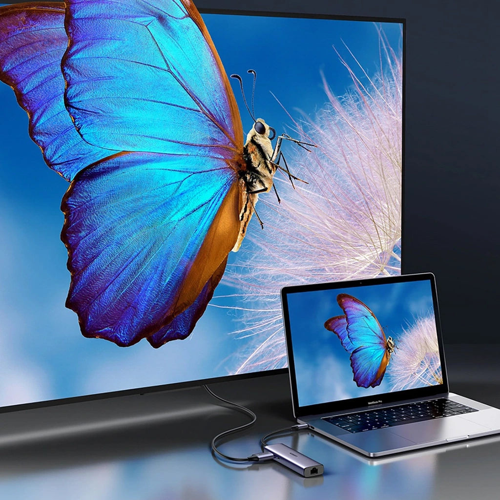 UGREEN CM512 USB-C Hub, 2 x USB-A 3.0 - 1 x USB-C - 1 x HDMI - 1 x SD - 1 x microSD - RJ45, Gray