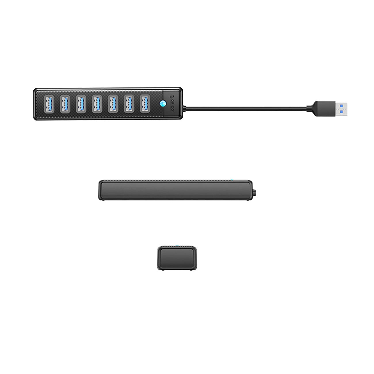 Orico PW7U-U3 USB Hub, 7 x USB-A 3.0 - 1 x USB-C, Black