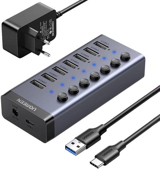 UGREEN CM481 USB Hub, 7 x USB-A 3.0, Gray