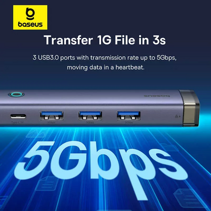 Baseus UltraJoy USB / USB-C Hub, 3 x USB-A 3.0 - 1 x USB-C - 1 x RJ45, Gray B0005280B811-14