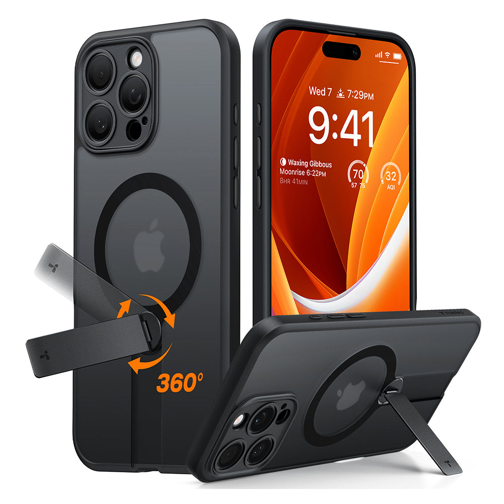 MagSafe Case for Apple iPhone 16 Pro, Torras, Pstand Spin, Black