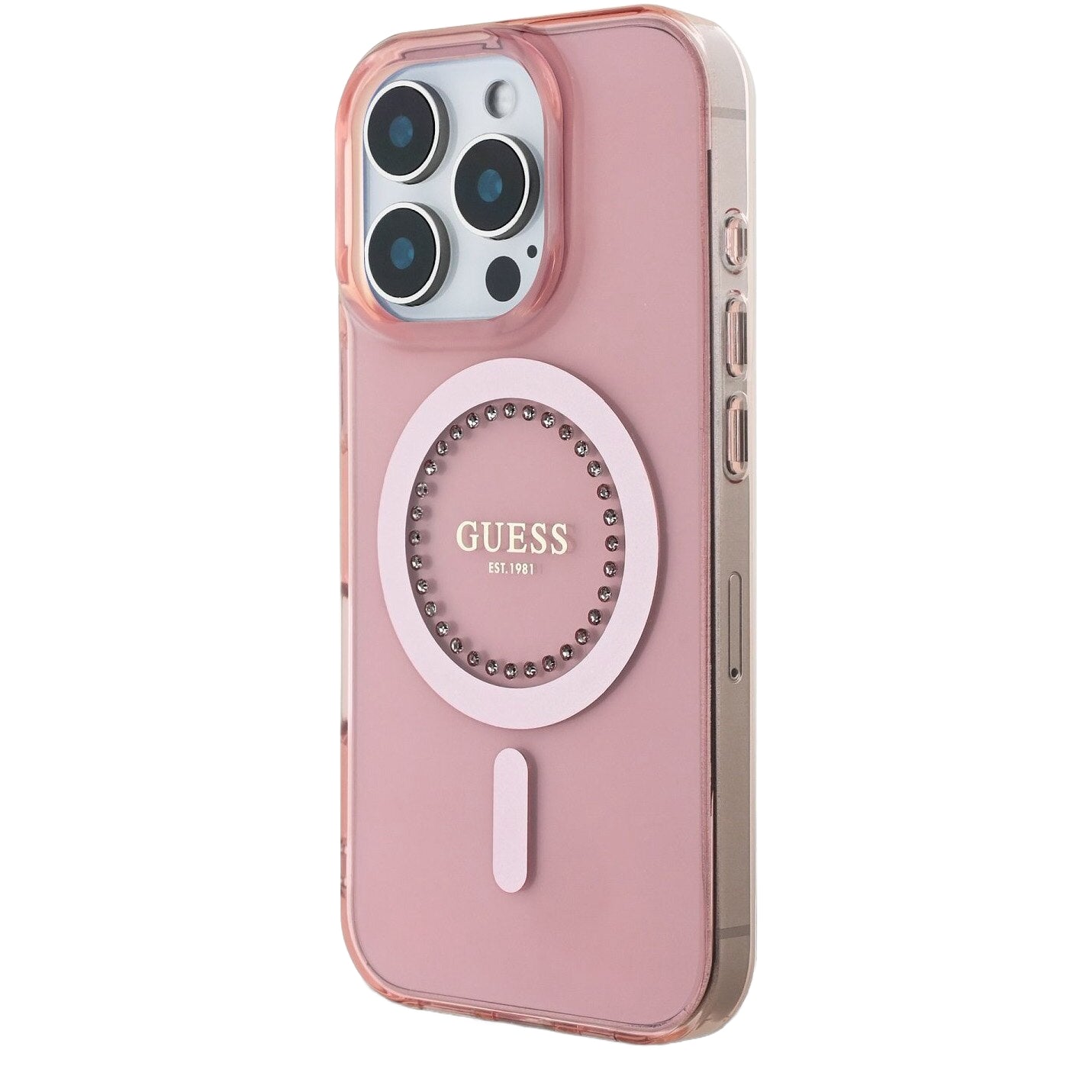 MagSafe Case for Apple iPhone 16 Pro Max, Guess, IML Rhinestones Ring, Pink GUHMP16XPFTDTEP