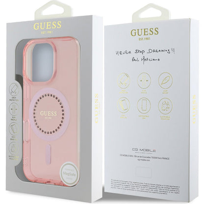MagSafe Case for Apple iPhone 16 Pro Max, Guess, IML Rhinestones Ring, Pink GUHMP16XPFTDTEP
