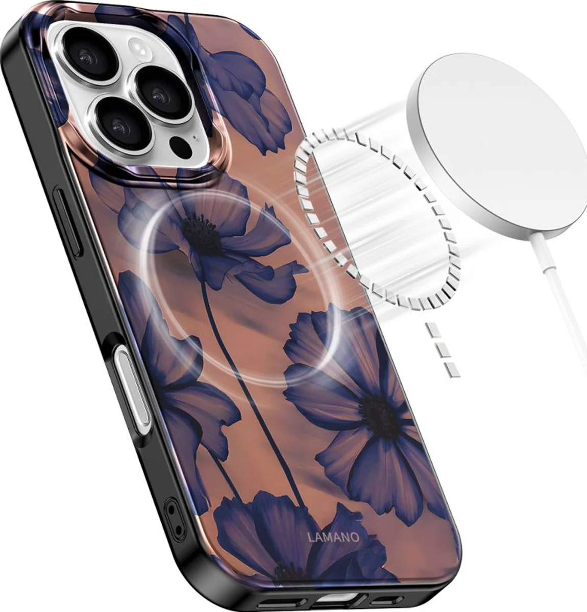 MagSafe Case for Apple iPhone 16 Pro Max, Tech-Protect, Lamano Velvet Night, Black