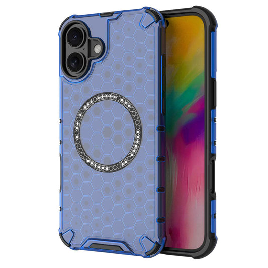 MagSafe Case for Apple iPhone 16, Techsuit, HoneyComb Shield, Blue