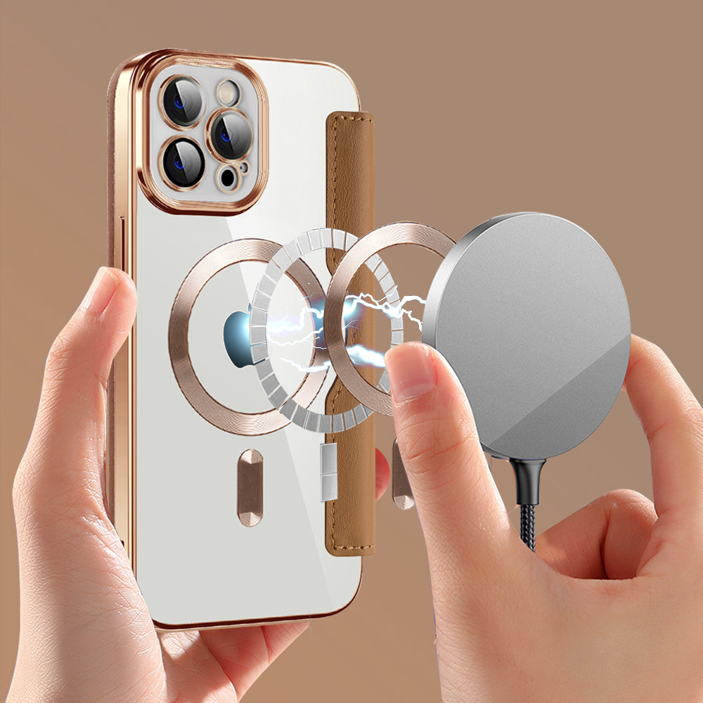 MagSafe Case for Apple iPhone 12 Pro Max, Techsuit, SmartMag Book, Brown