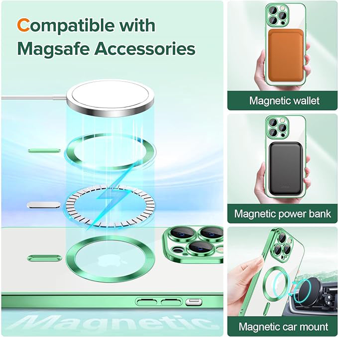 MagSafe Case for Apple iPhone 12 Pro, Techsuit, Luxury Crystal, Light Green