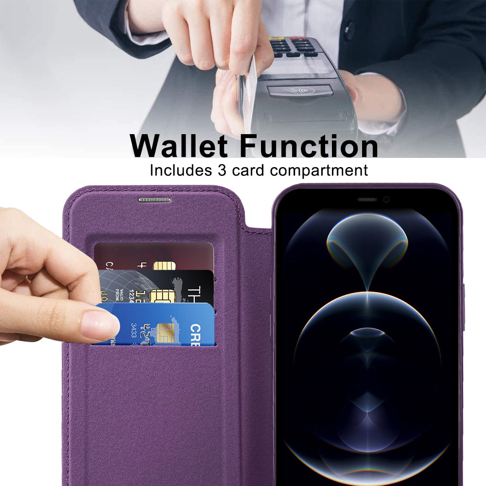 MagSafe Case for Apple iPhone 12 Pro, Techsuit, SmartMag Book, Purple