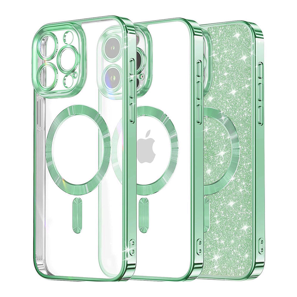 MagSafe Case for Apple iPhone 13 Pro Max, Techsuit, Luxury Glitter, Light Green