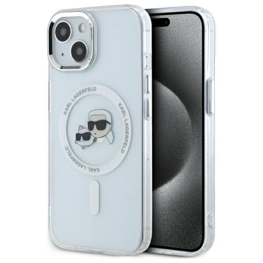 MagSafe Case for Apple iPhone 14, Karl Lagerfeld, IML Metal Karl & Choupette's Heads, White