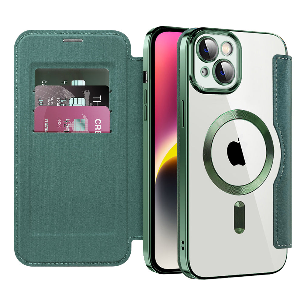 MagSafe Case for Apple iPhone 14 Plus, Techsuit, SmartMag Book, Green