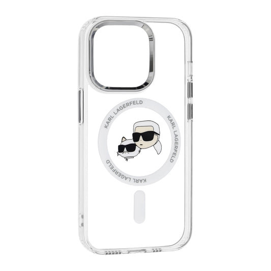 MagSafe Case for Apple iPhone 14 Pro, Karl Lagerfeld, IML Metal Karl & Choupette's Heads, White