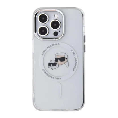MagSafe Case for Apple iPhone 14 Pro, Karl Lagerfeld, IML Metal Karl & Choupette's Heads, White