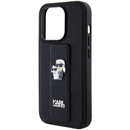 MagSafe Case for Apple iPhone 14 Pro, Karl Lagerfeld, Saffiano Gripstand Karl & Choupette, Black