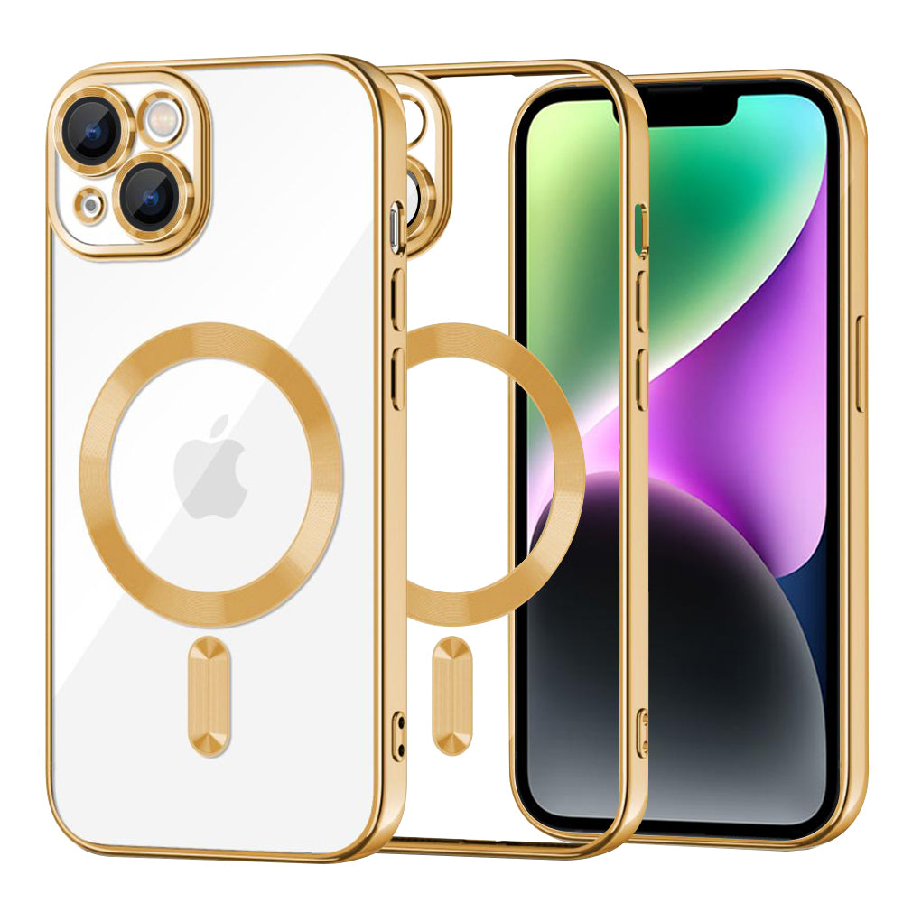 MagSafe Case for Apple iPhone 14, Techsuit, Luxury Crystal, Gold